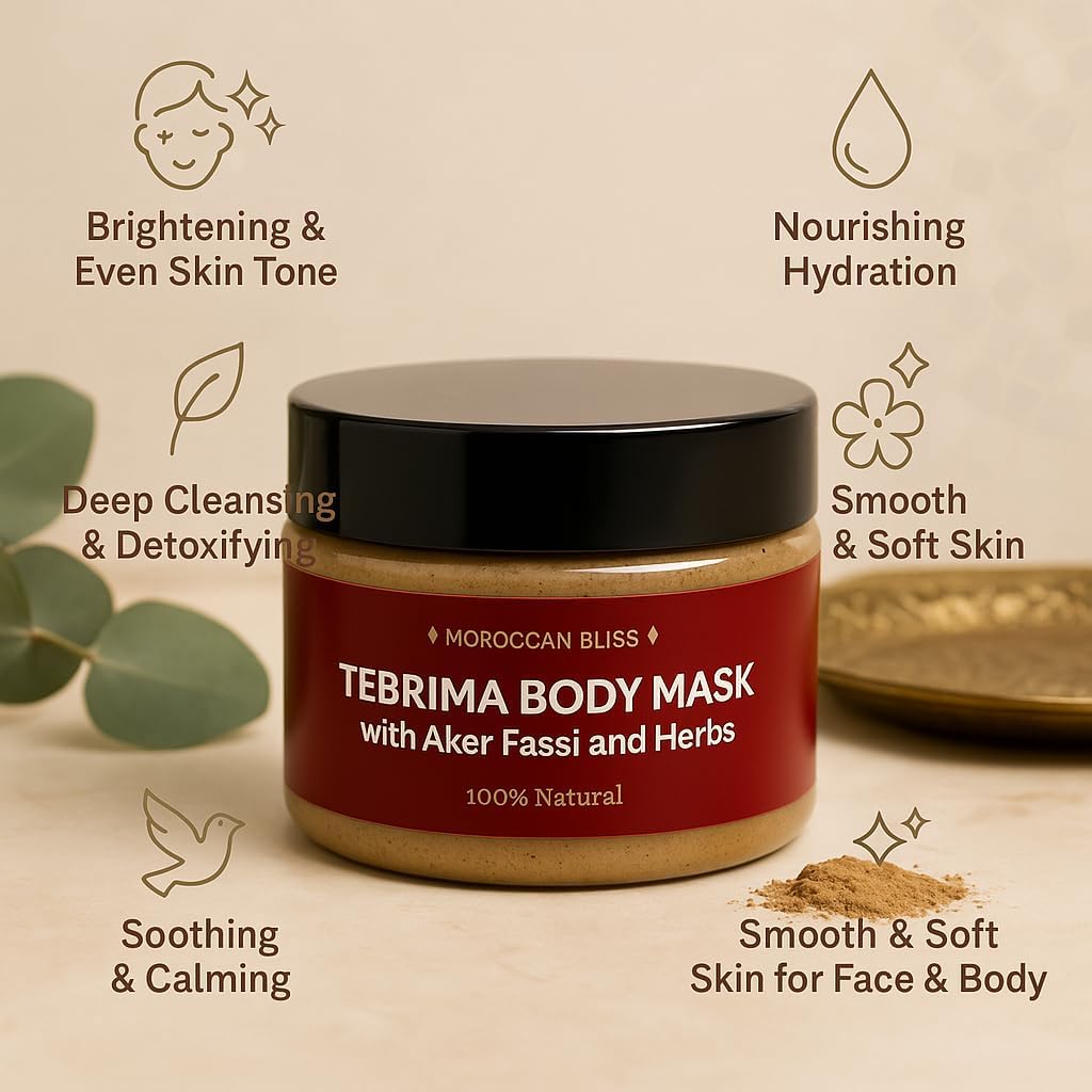 Moroccan Tebrima Body Mask – 100% Natural Herbal Skin Brightening & Detoxifying Treatment